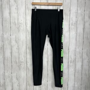 PUMA Black Activewear Leggings Women's Large Vertical Logo Leg Gym Workout Pants